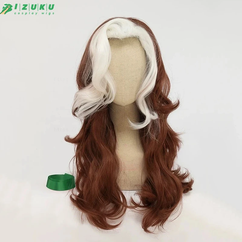 High Quality Anna Marie Cosplay Wig Anime Rogue Red Brown White Curly Heat Resistant Synthetic Hair Party Movie Wigs + Wig Cap
