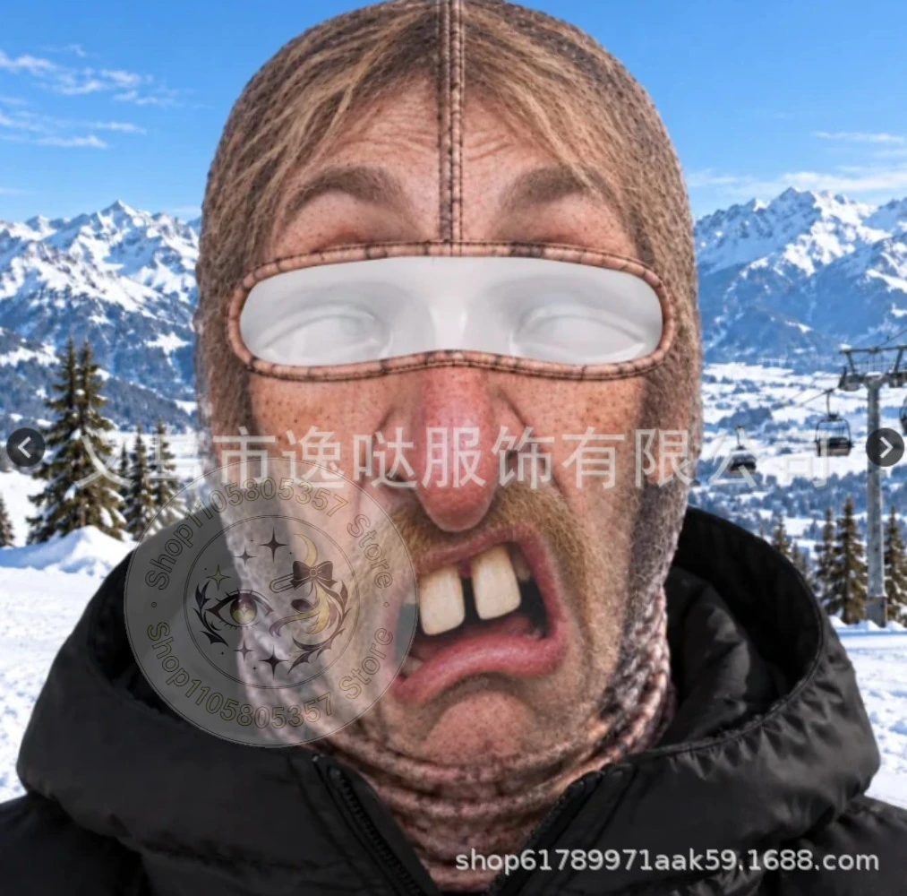 Funny Winter Thermal Windproof Old Man Ski Mask Funny Realistic Grandpa Balaclava Full Face Neck Coverage Outdoor Parties Gift