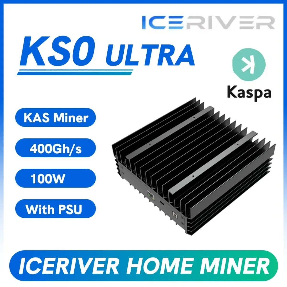 New IceRiver KS0 Ultra Kaspa Miner 400Gh/S 100W KAS Home Miner Machine with PSU Asic Mining KS0 PRO Miner Than KS0