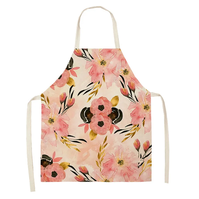 1 piece floral print linen apron for men and women kitchen cooking baking anti-stain apron home cleaning tools