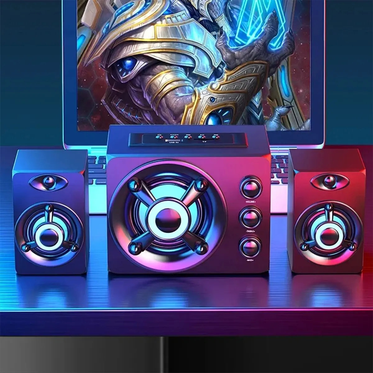 

HIFI 3D Stereo Speakers Colorful LED Light AUX USB Wired Wireless Bluetooth Audio Theater Surround Sound Bar TV