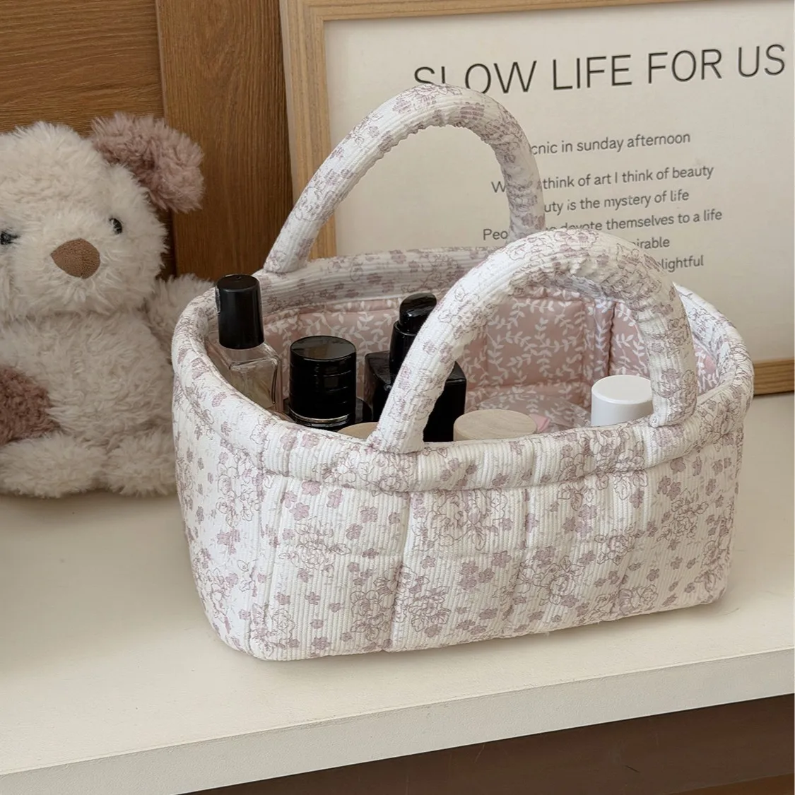 Diaper Storage Bag Solid-color Mommy Bags Portable Foldable Tote Nursery Caddy Basket with Divided Design Activity & Gear Bags
