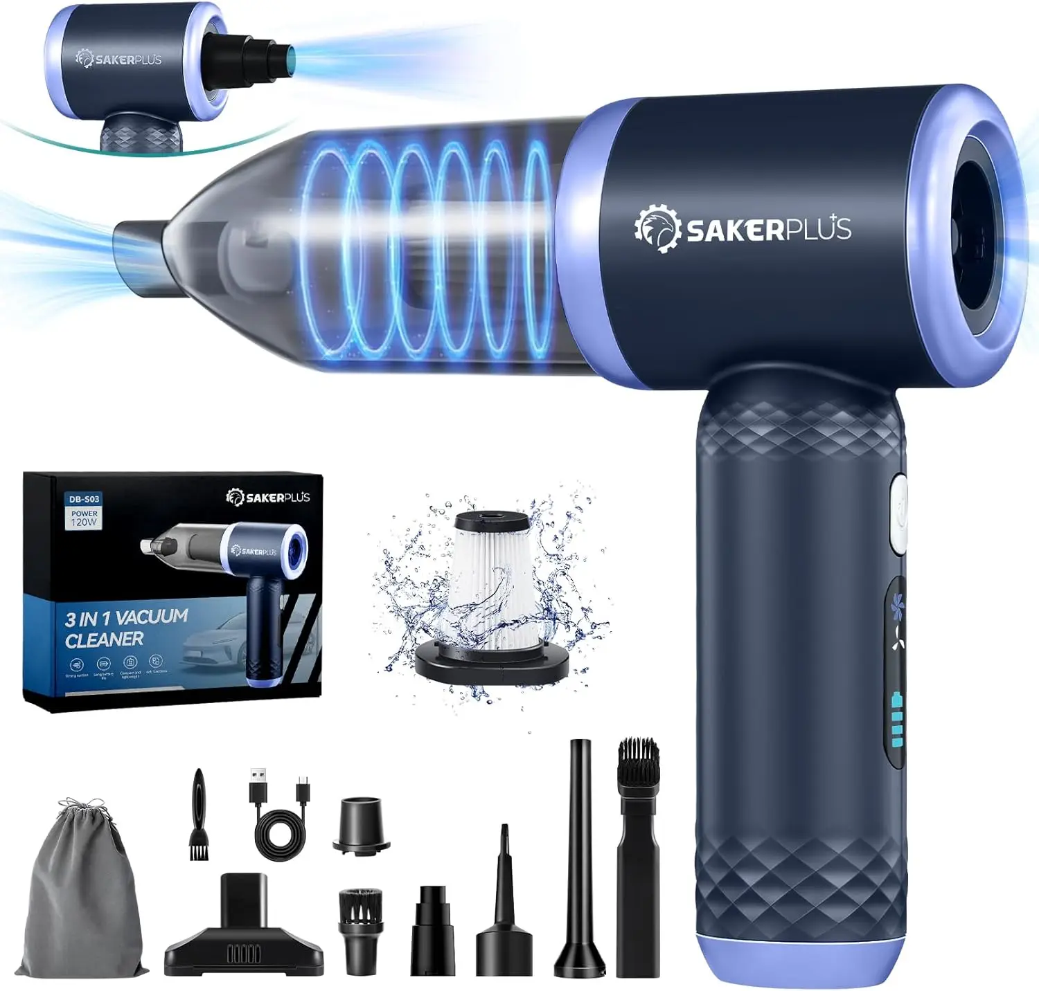 مكنسة كهربائية محمولة لاسلكية 3 في 1 ومجموعة واحدة من الفلتر (4 قطع) #2