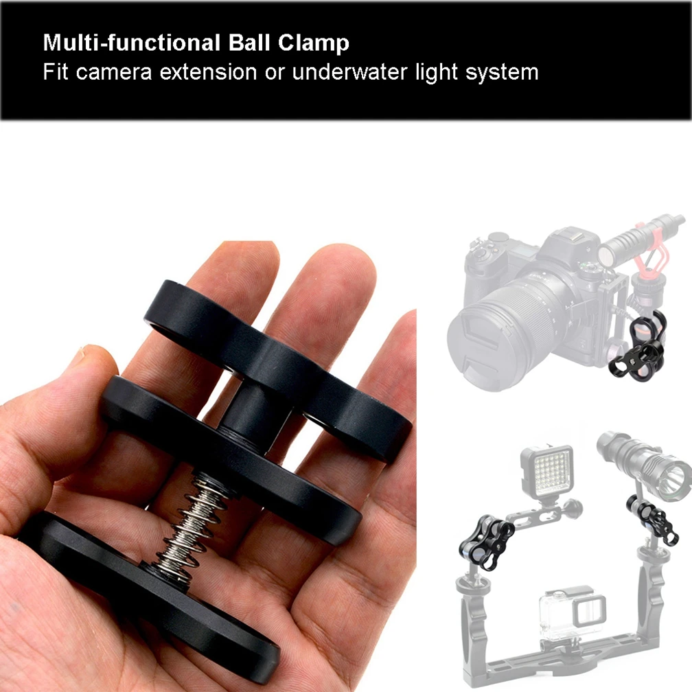 Mcoplus 2PCS 1'' Aluminum Ball Clamp Mount for Underwater Diving Light Arms Tray System Photography for Action Camera Flashlight
