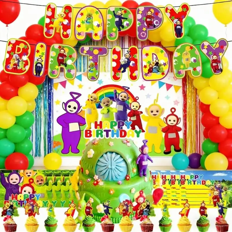 

Teletubbies Anime Cartoon Theme Party Supplies Balloon Flag Pulling Cake Topper Baby Shower Gift Fun Theme Decoration for Kids