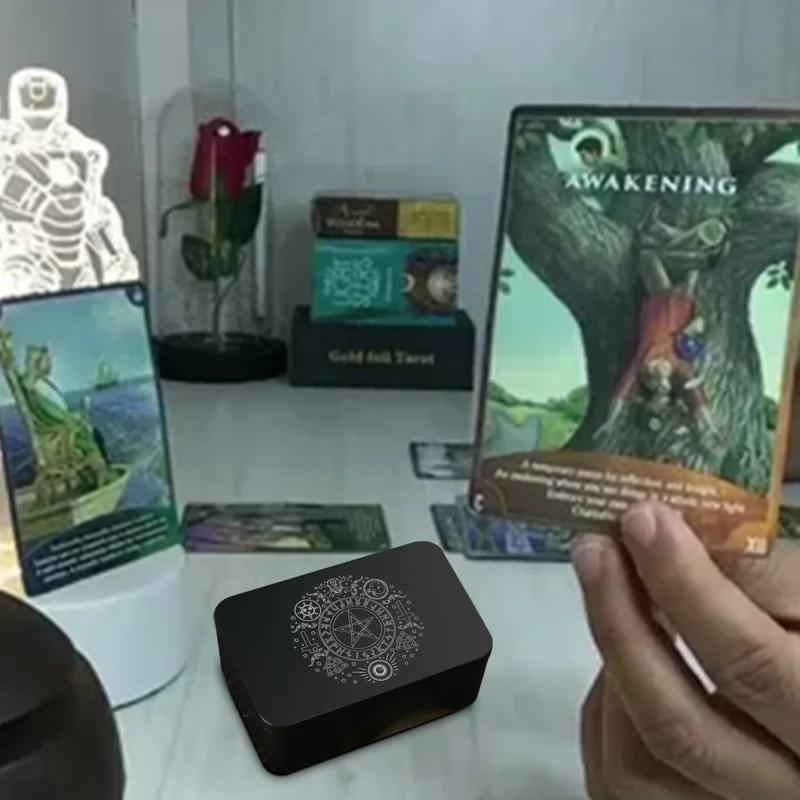 Tarot Cards Box Iron Case Holder for Card Deck Storage Portable Tarot Organizer Storage Case Holder for Board Game Cards