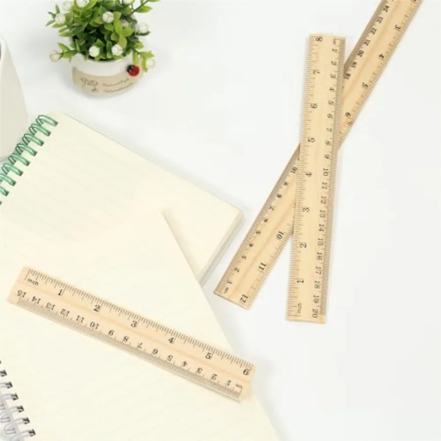 3 عبوات من مجموعة مسطرة خشبية 6 8 12 بوصة مسطرة مترية عالية الجودة سهلة القراءة مم حافة مستقيمة قوية ومتينة للرسم