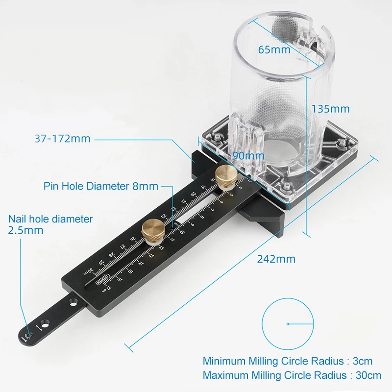 Madeira Router Milling Circle Slotting Circle Cutting Jig Aparador elétrico mão aparar máquina Woodworking DIY ferramentas com escala