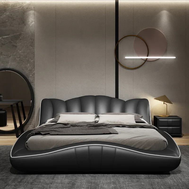 

European Modern Bed Frame Aesthetic Queen Headboard Double Bed Frame Master Black Designer Safe Modern Muebles Hotel Furniture