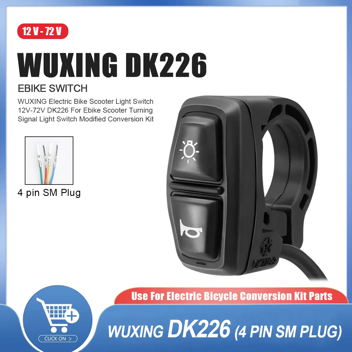 

36V/48V Electric Bike Scooter Light Switch DK226 With 4pin SM Switch For Electric Bike Lamp Switch