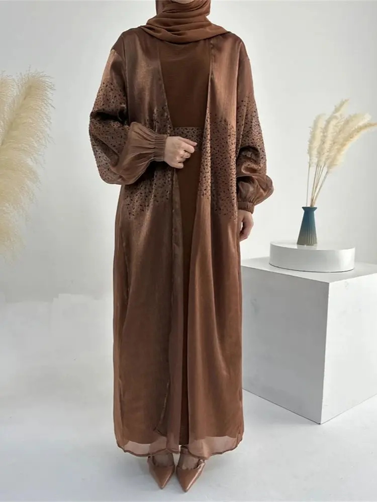 Imagem -04 - Ramadan Open Kaftan para Mulheres Abaya Dubai Turquia Conjunto Muçulmano Robe Islam Vestidos Africanos Quimono Marrocos Vestuário Caftan Pcs