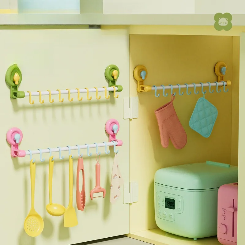 Dopamine Track Hook Suction Cup Kitchen Cabinet Door Invisible Hook Freely Adjustable Suction Cup with Row Hook