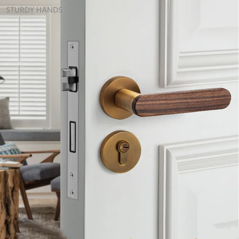 New Chinese Door Lock Solid Wood Handle Bedroom Door Lock Indoor Split Security Silent Door Locks Home Hardware Fittings