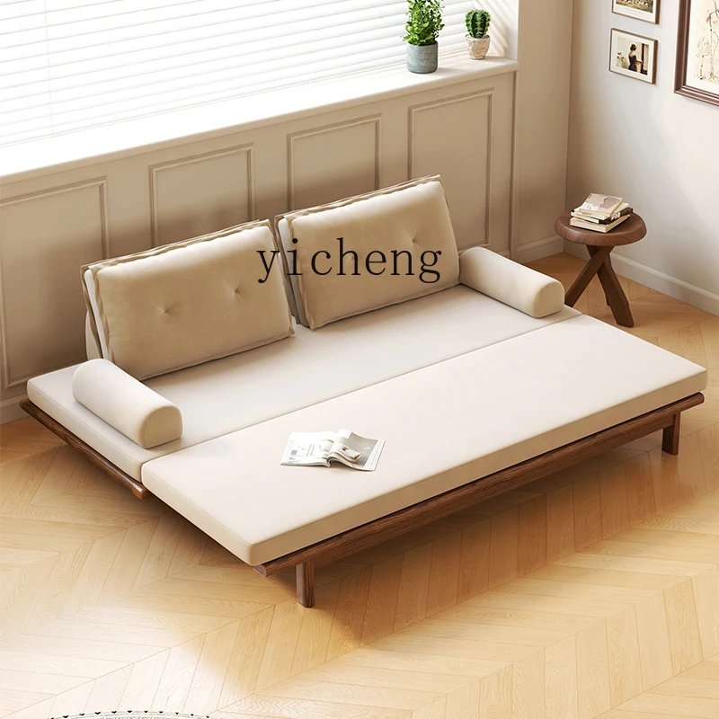 TQH solid wood sofa bed dual-purpose multi-functional small apartment living room simple cat scratching fabric retractable bed