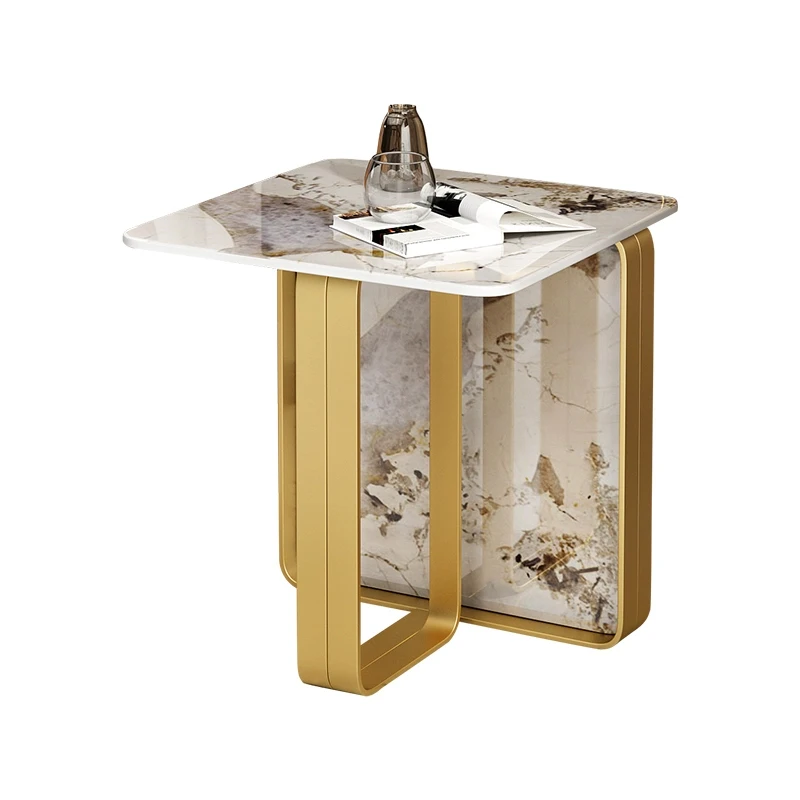 Stylish modern marble top sofa side table luxury stainless steel metal side table living room modern furniture