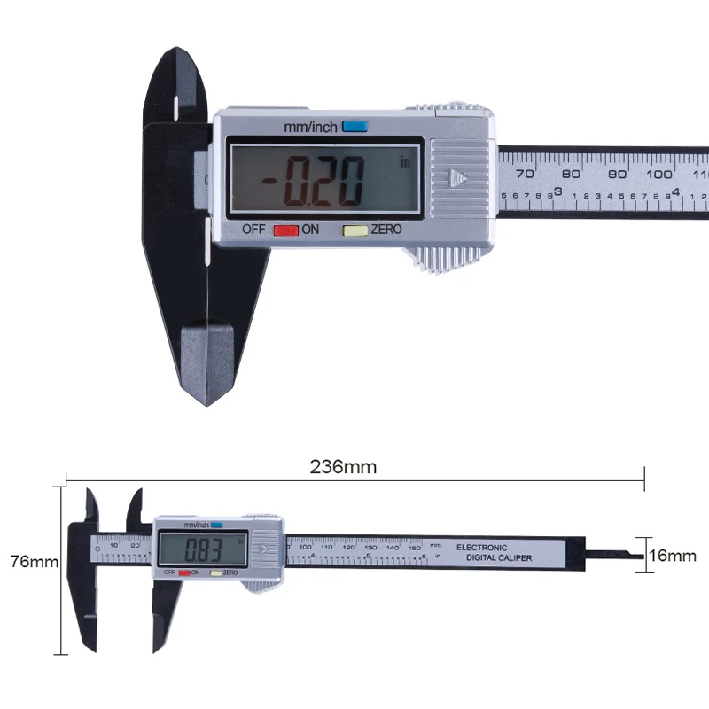 150mm Electronic Digital Caliper 6 Inch Carbon Fiber Vernier Caliper Gauge Micrometer Measuring Tools Digital Ruler with Battery