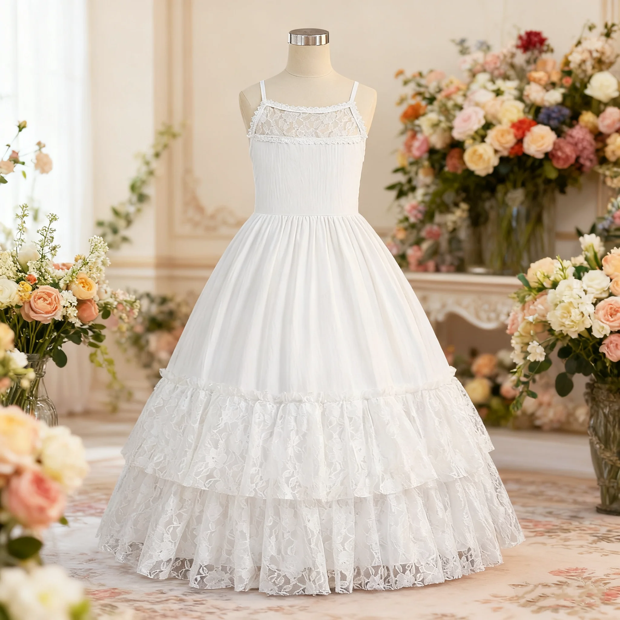 فستان أبيض بدون أكمام من الدانتيل للفتيات ملابس أطفال بدون ظهر فستان الأميرة غير الرسمي للسفر والعطلات