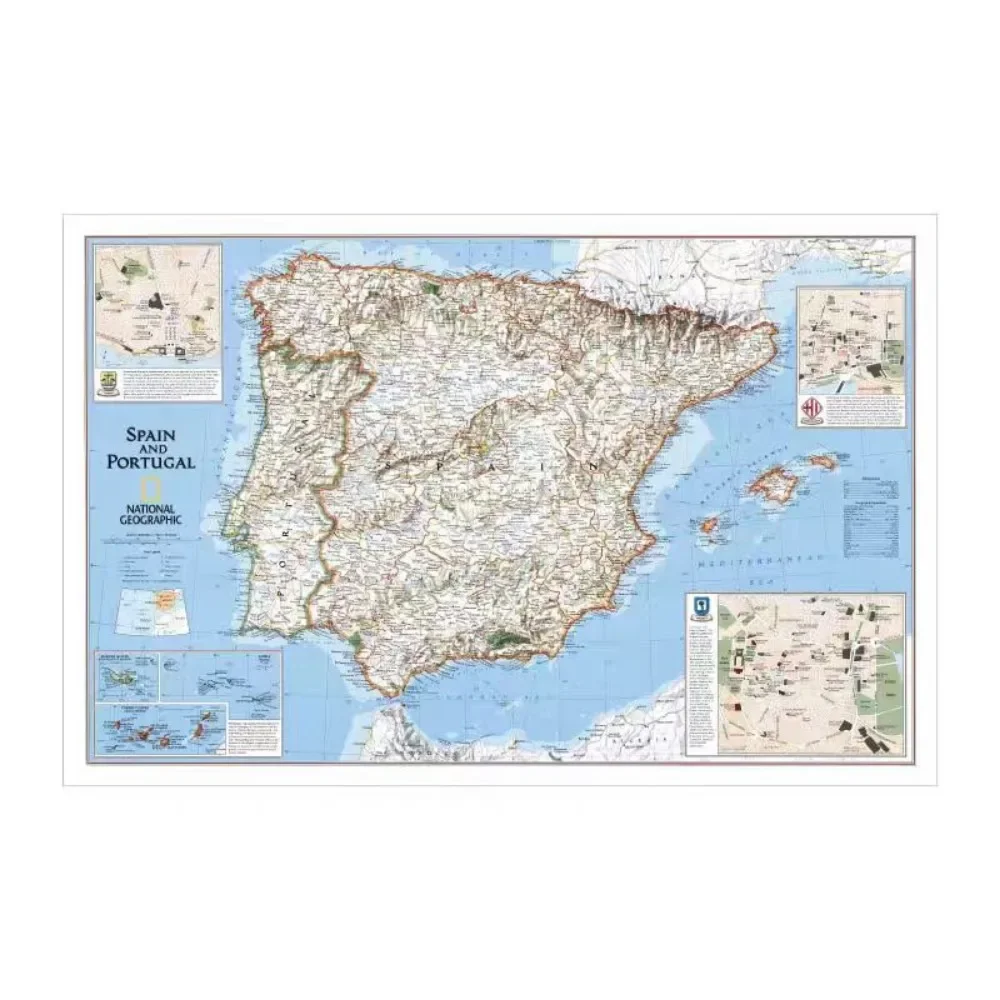Wandkunst-Poster mit Karte von Portugal und Spanien, Heimdekoration, Drucke auf hochwertiger Baumwoll-Leinwand für die Wand, Geschenk für Reisende – Detail 6