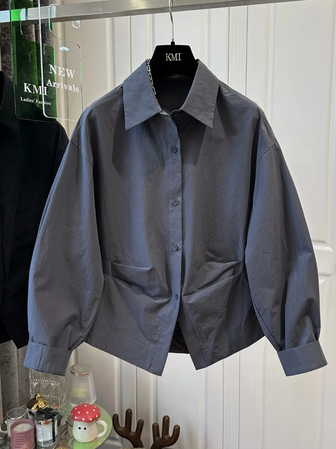 Csa Hoada para Mujer, Cintura Fruncida, Botón Único, Informal, Color Puro, Aodón, Manga Larga, Cuello Csero, Estilo...