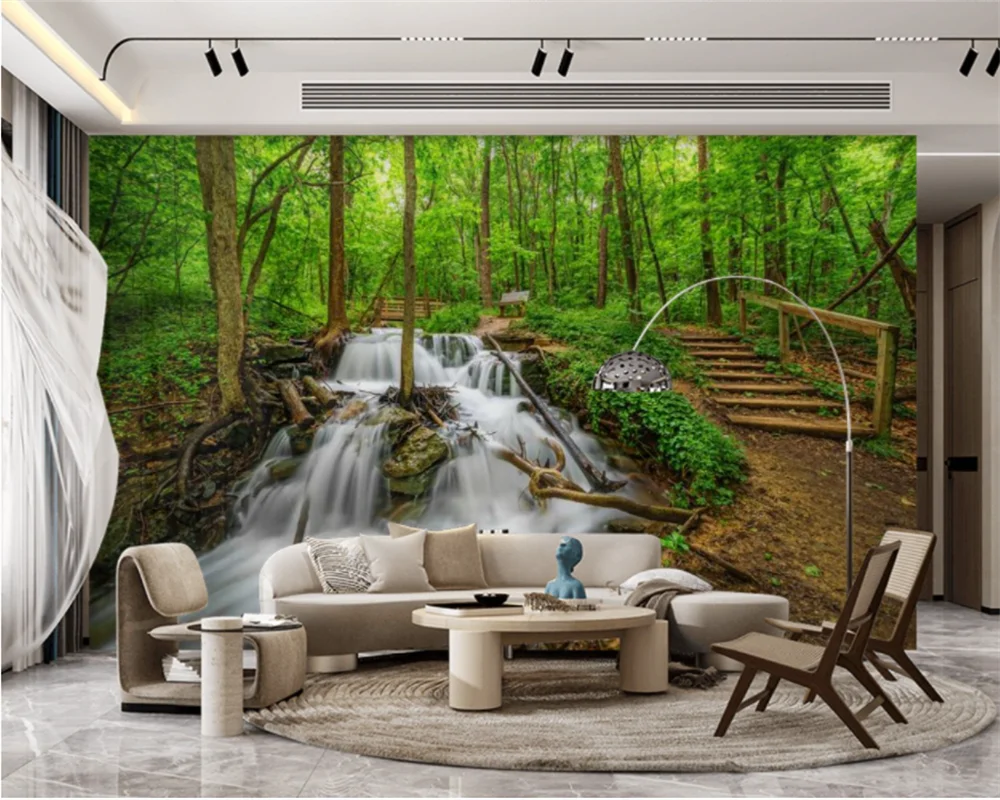 

beibehang Custom forest forest papier peint scenery green waterfall environmental protection landscape TV background wallpaper