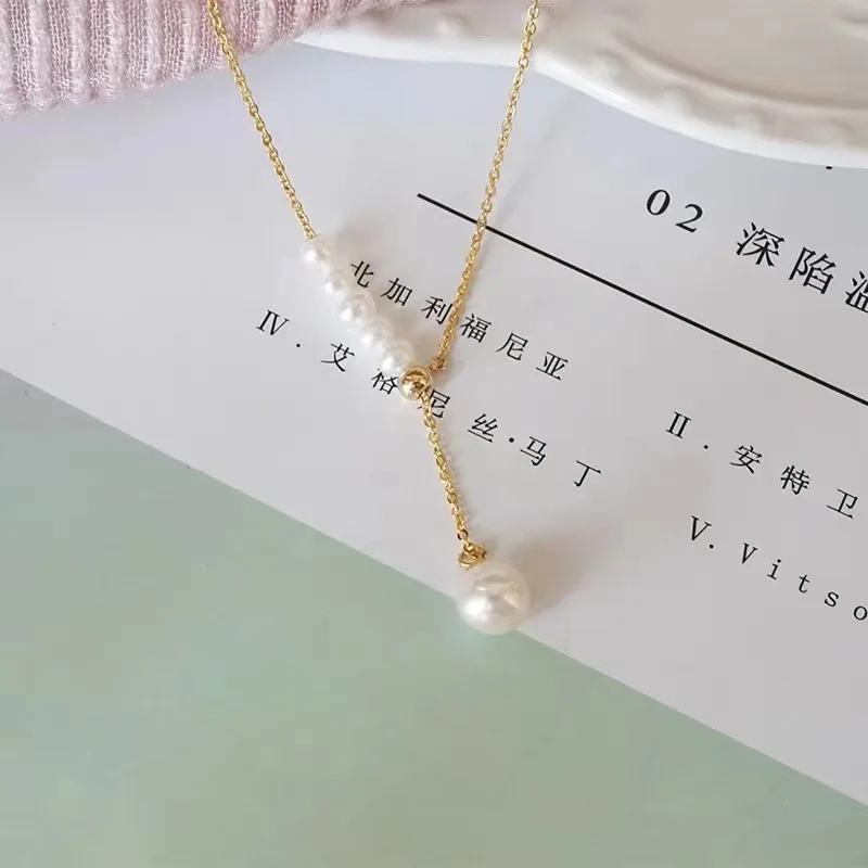 Real 18K Gold Necklace For Women 6PCS Freshwater Pearl Necklace AU750 Gold Jewelry