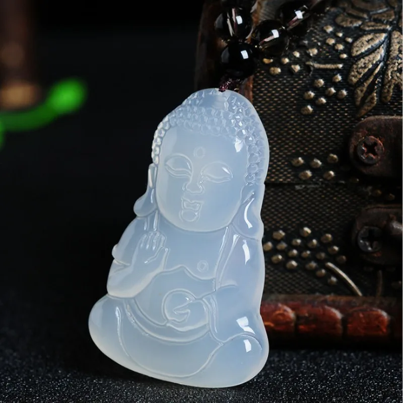 Ice Type Jade Marrow Buddha Pendant Agate White Jade Marrow Baby Buddha Maitreya Buddha Jade Pendant for Women