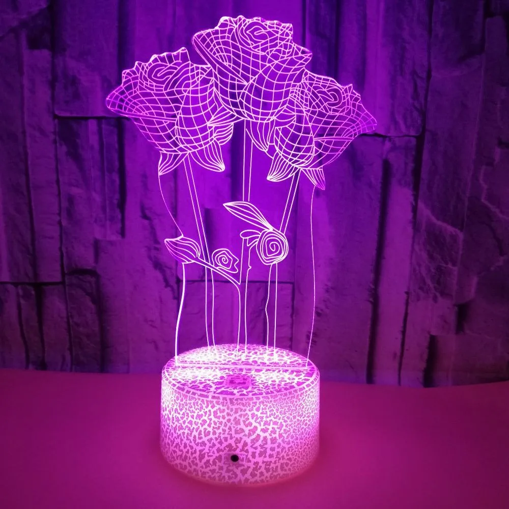 3D Illusion Night Light Rose Flower 7 Colors Changing Table Desk Decor Lamp Bedroom Children Room Decorative Romantic Gifts