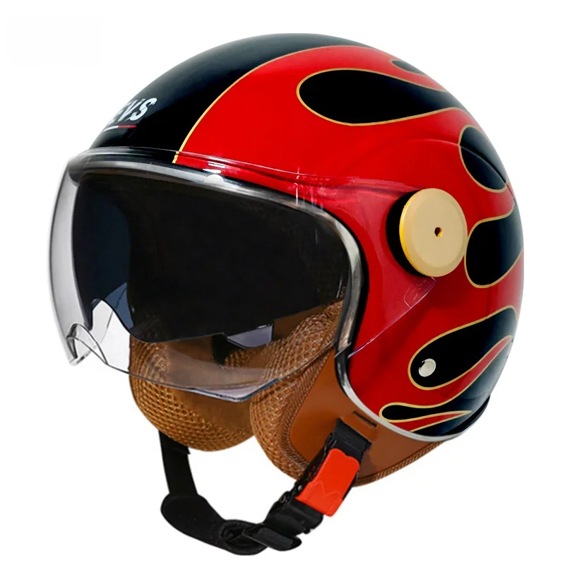 

Safety Motorcycle Helmet Half Face Double Lens Casco Moto Four Seasons Men Women Street Fashion Leather Helmet Capacete De Moto