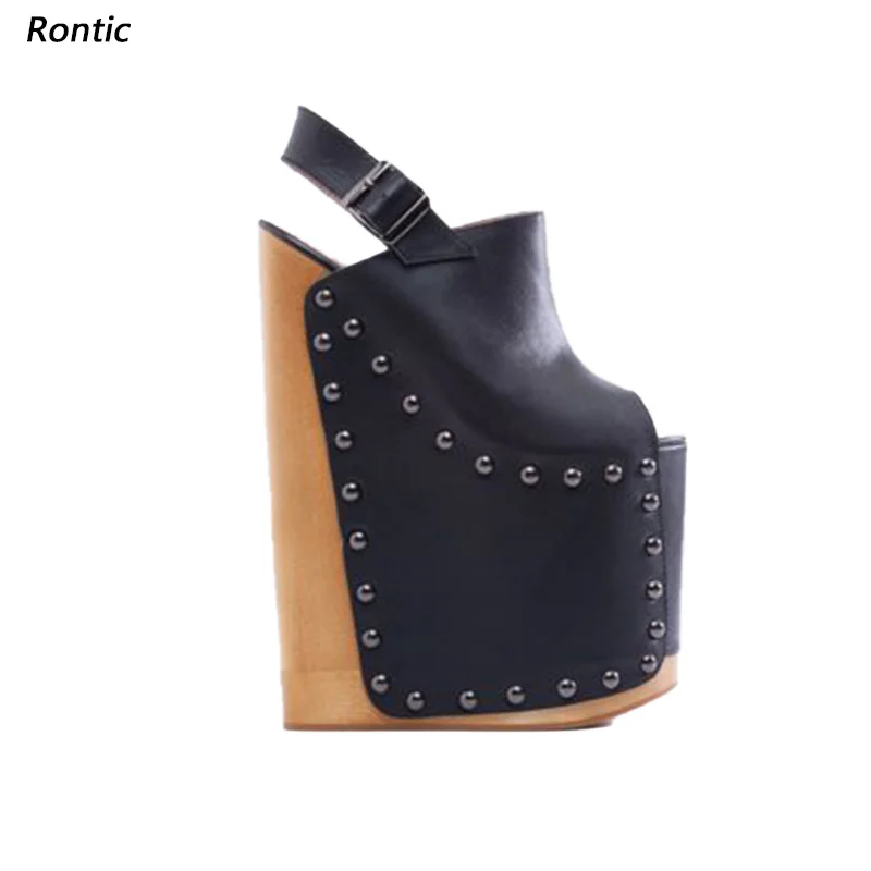 

Rontic, женские летние сандалии ручной работы на платформе, элегантные черные туфли на танкетке с шипами и открытым носком, женские размеры США 5-15