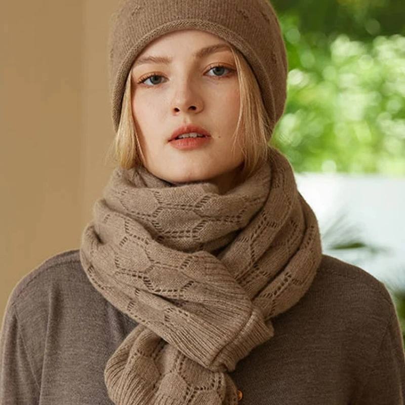 

Вязаная шаль из 100% чистой шерсти с шестиугольным принтом, зимний теплый мягкий кашемировый ажурный кардиган, накидка, шарф из пашмины для женщин