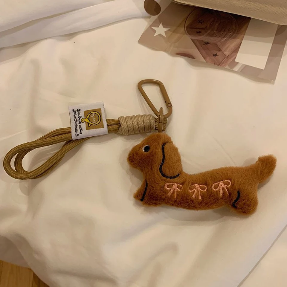 ZAKOL Kawaii Dachshund Keychain Doll Pendant Cartoon Puppy Keyring Cute Couple Key Holder Backpack Pendant Decoration Gifts