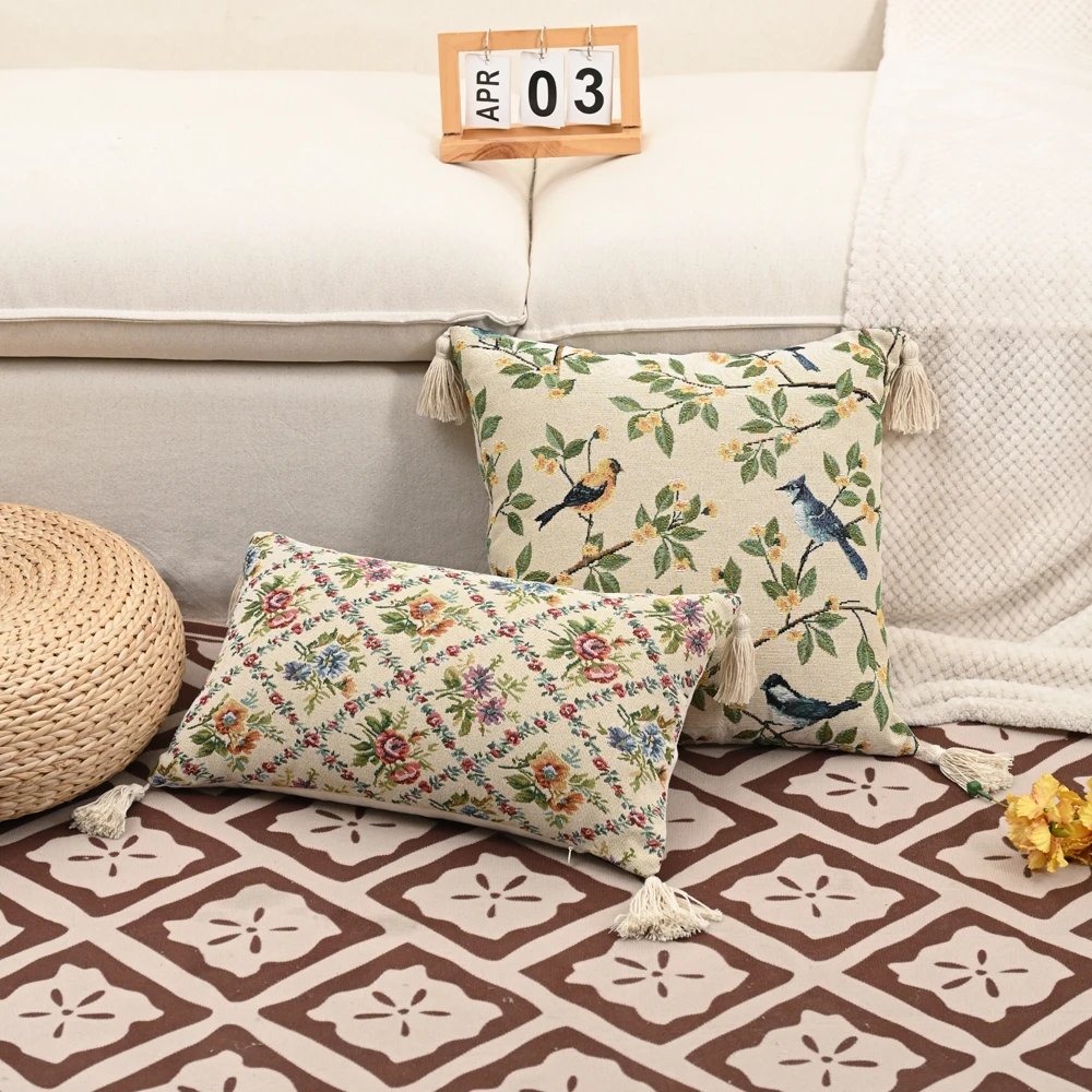 BUYNOW 1PC Jacquard Floral Kissenbezug AmericanPastoral Retro Palace Stil Wohnzimmer Kissen Abdeckung Home Party Schlafzimmer Auto Dekor – Detail 2