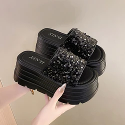 8.5cm Synthetic Slip on Platform Wedge Fashion Sandal Bling ROME Ladies Beach Shoes Peep Toe Pumps Summer Slippers Fashion Shoes