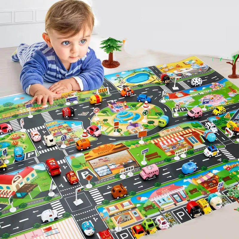 

130x100 см детский игровой коврик с рисунком города, дорожная карта, нескользящий игровой коврик для детей, игрушки Монтессори для раннего образования TMZ