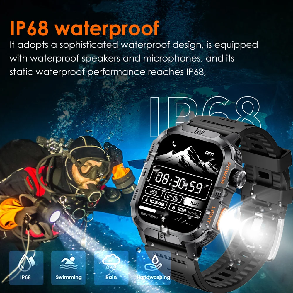 2025 ساعة رياضية جديدة 2.01 بوصة بلوتوث دعوة نظام تحديد المواقع لتحديد المواقع معدل ضربات القلب IP68 النوم 540 mah مصباح ليد جيب 100 + وضع رياضي