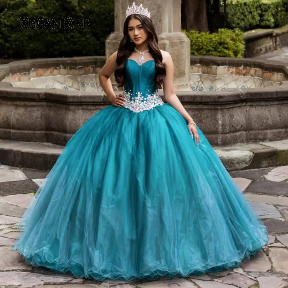 

New Style Quinceanrea Dresses 2025 Sweetheart Beading Waist Lace Applique Backless With Train Sweet 15 16 Birthday Party Gown