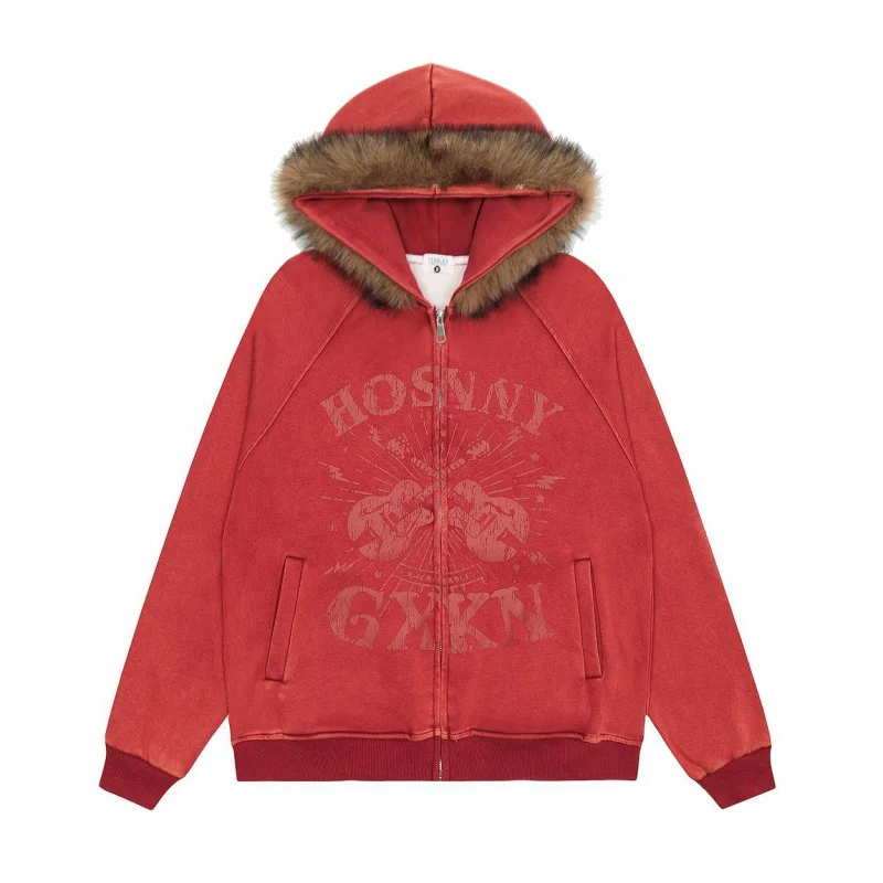 MAQVOB Premium Quality EU US Size High Street Sweatshirt Unisex Trendy Loose Fit Casual Guitar Print Hooded Jacket