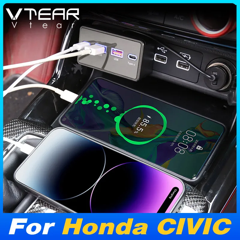 

For 11th Honda Civic FE 2023-2025 USB Type-C Car Splitter Adapter Fast Charger Shunt Hub Docking Station Interior Accessories
