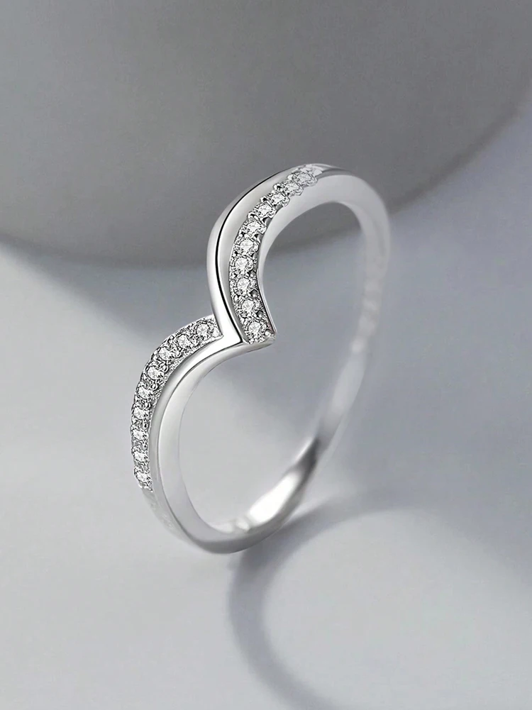 925 Sterling Silver Fashionable Gorgeous V-shaped Zircon Ring For Women Engagement Wedding Luxury High Quality Fine Jewelry image 3