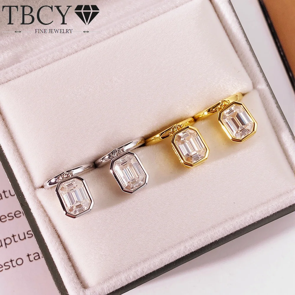 

TBCYD 1-2CT Emerald Cut Moissanite Two Stone Stud Earrings, S925 Sterling Silver White/Yellow Gold Plated Fine Jewelry Gift Box