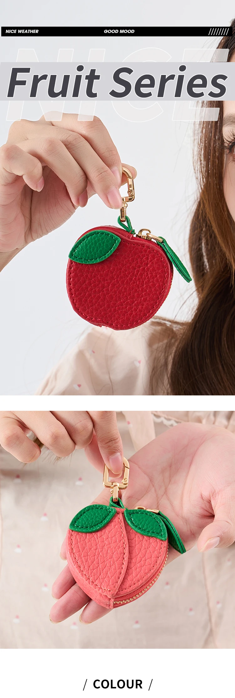 Cherry Pattern Coin Purse Keychain Fruit Charm Exquisite Small Accessories Money Pouch Fit For Airtag & Coin, Gift For Girl Wome