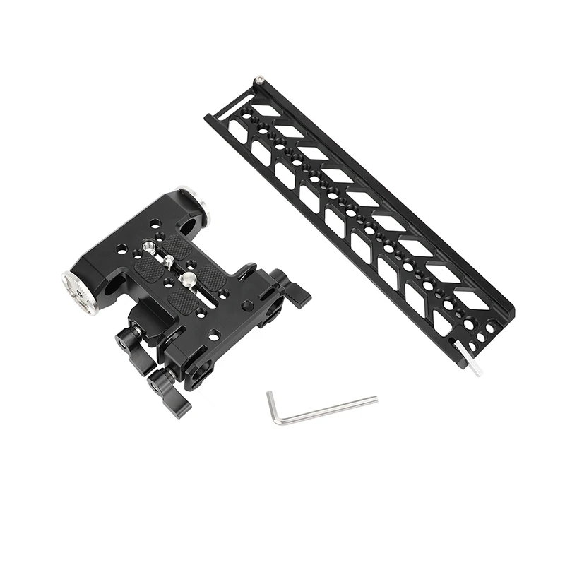 HDRIG 10" Dovetail Plate and QR Baseplate with Double Rod Adapter & 15mm Rod Ports for Camera Accessories