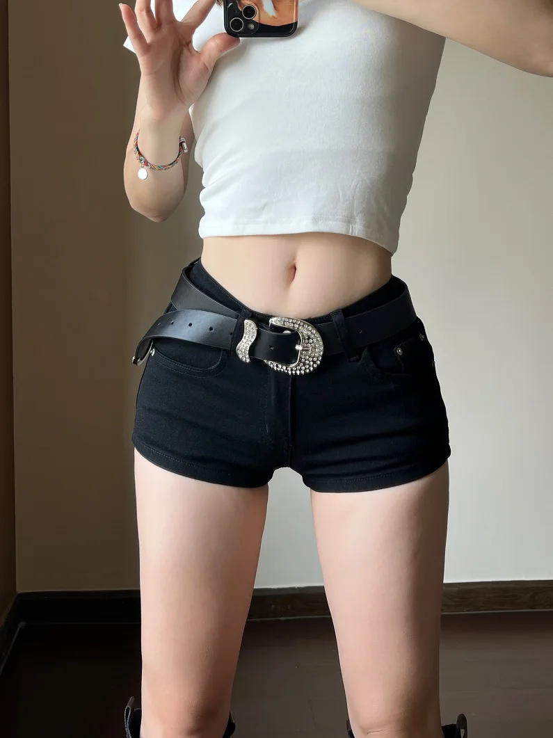 

Sexy Low Waist Stretchy Denim orts with Belt American Sle Versatile Hot Girl Trendy Cotton Elastic Jeans orts Bodycon H...