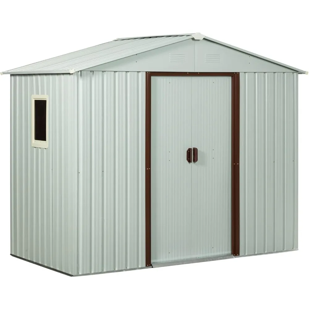 

6 x 5 FT Outdoor Storage Shed, Metal Garden Shed with Floor Frame, Tool Shed Outdoor Storage with Lockable Sliding Doors & Windo
