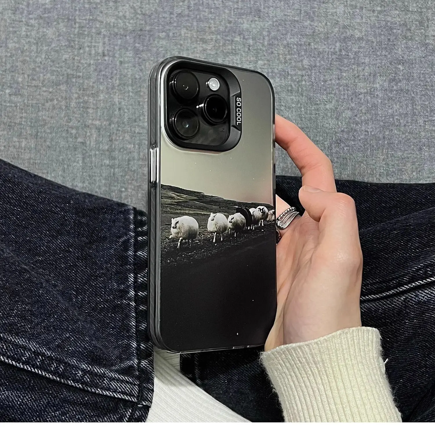 Retro-Flock-Design-Handyhülle für iPhone 16, 15, 14, 13, 12, 11 Pro/Max/Plus, stoßfeste Rückseite, Anti-Fingerabdruck