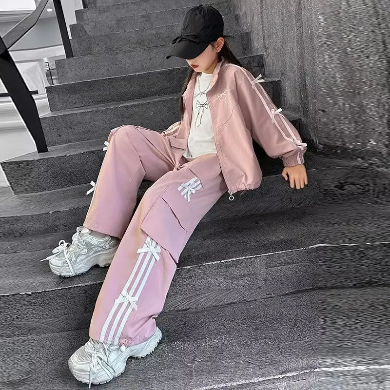 Girl's Autumn Sets Children's Striped Top Trousers 2Pcs Baby Round Neck Zip Suit Baby Spring Sports Outfit Kids Casual Clothes