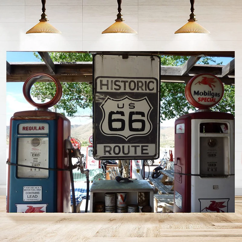 Photography Backdrop Historic Route 66 Gas Station Custom Photo Studio Poster Background Banner