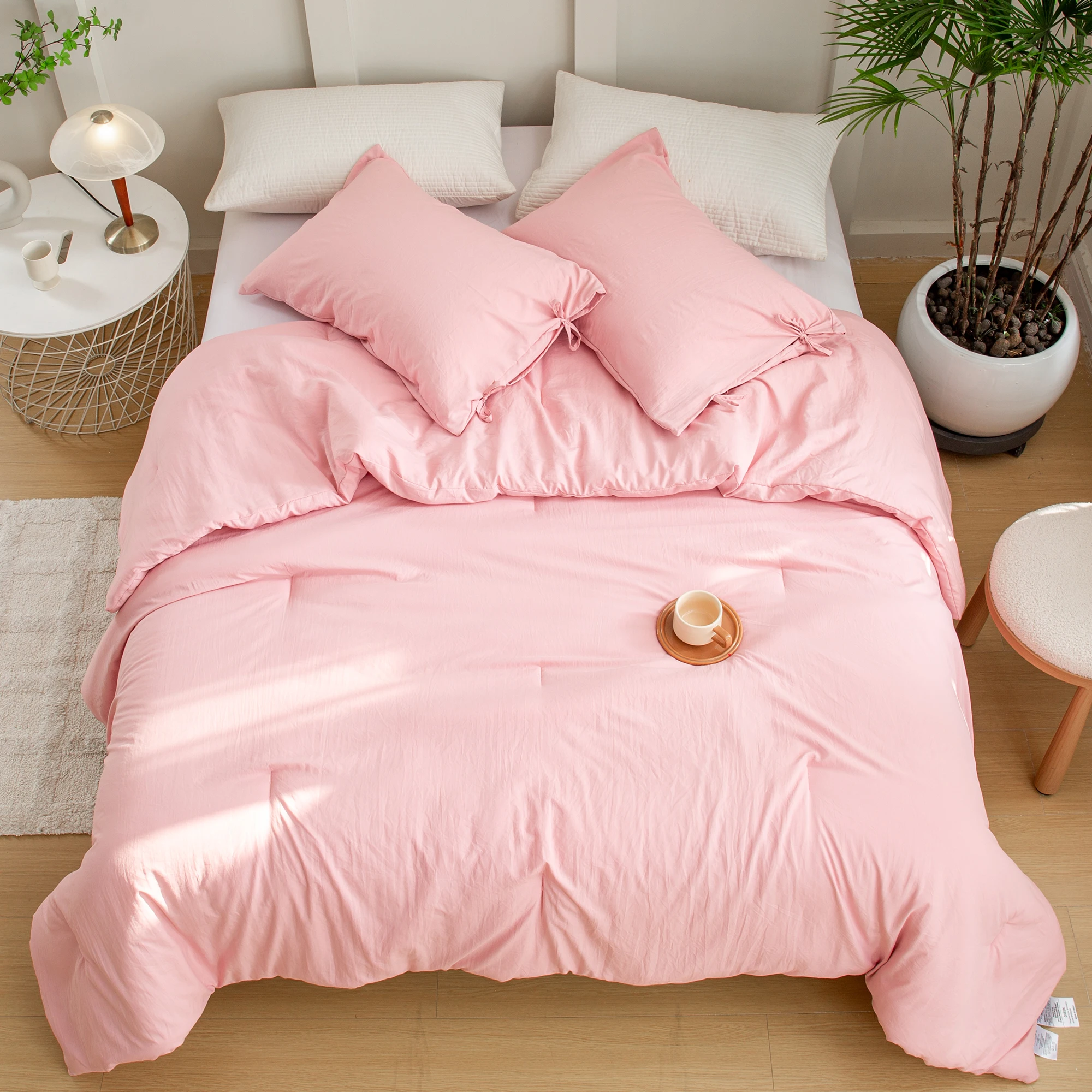 

Lightweight but Warm for Women Cozy Down Alternative Bed Blanket Comforter Set Blush Light Pink-California King Size