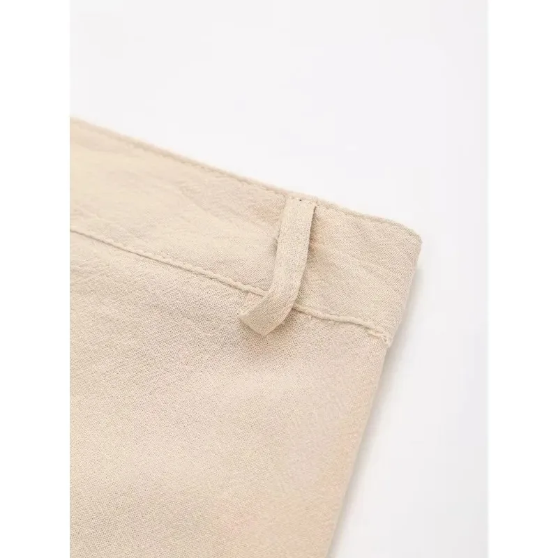 TRAF ZR Beige Pants Summer Pants Woman 2024 Korean Popular Y2k Embroidery Trousers Minimalist New in Trousers and Pants