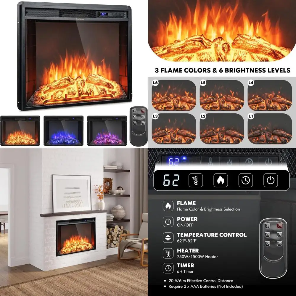 

26 Inch In-Wall Electric Fireplace with Adjustable Flame, LED Display, and Remote Timer Control